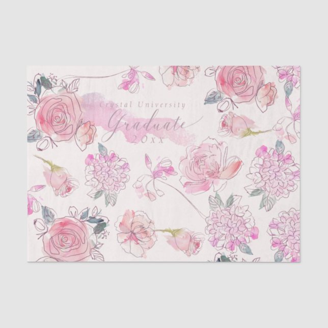 Papier Mousseline Aquarelle graduée Rose floral clair Monogramme (Recto)