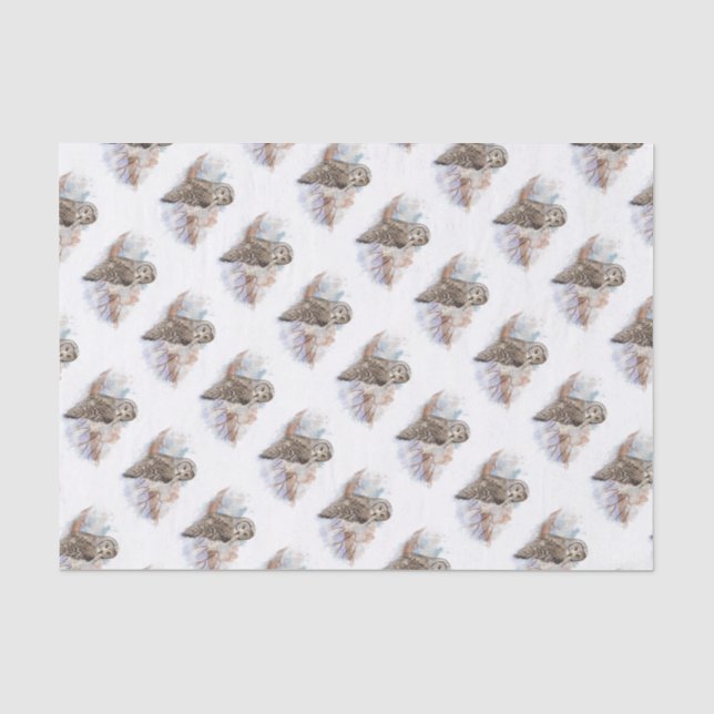 Papier Mousseline Aquarelle Grande Chouette gris Oiseau Nature Art (Recto)