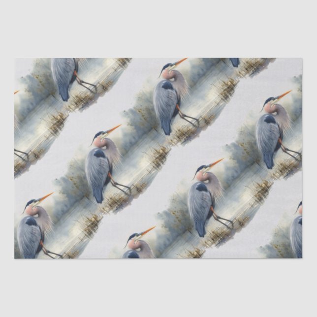 Papier Mousseline Aquarelle Great Blue Heron Bird Nature (Recto)