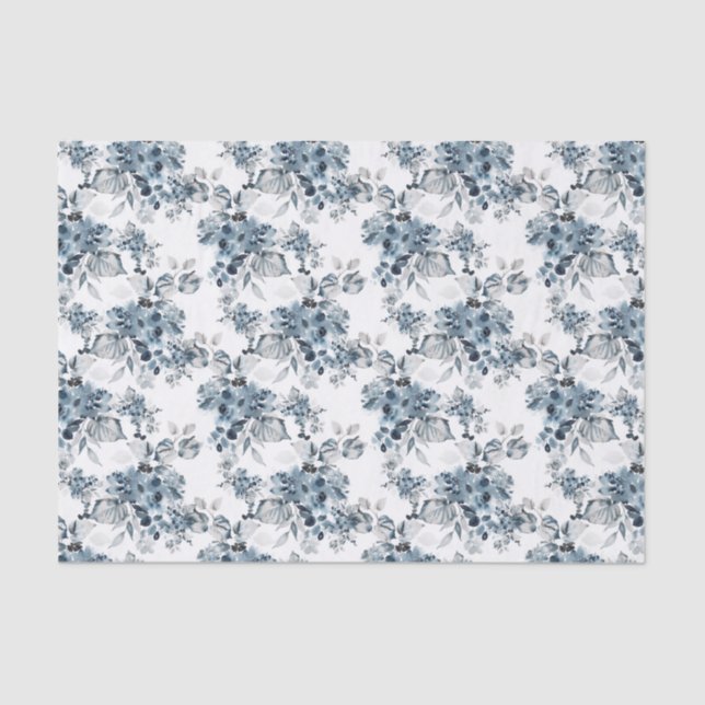 Papier Mousseline Aquarelle Gris et Bleu Floral Modèle vacances (Recto)