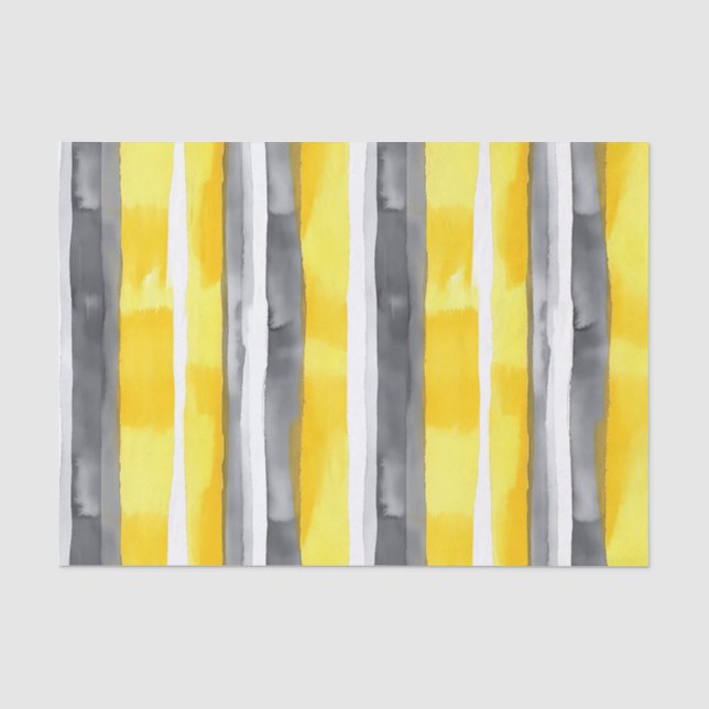 Papier Mousseline Aquarelle gris jaune blanc rayé (Recto)