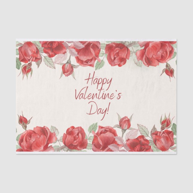 Papier Mousseline Aquarelle Heureuse Sainte-Valentin Roses rouges (Recto)