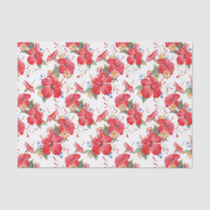 Papier Mousseline Aquarelle Hibiscus et motif floral Lantana