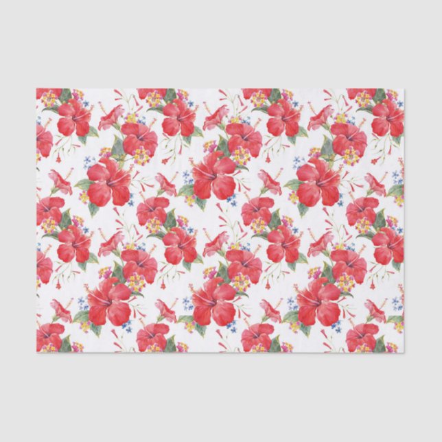 Papier Mousseline Aquarelle Hibiscus et motif floral Lantana (Recto)