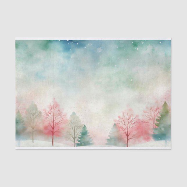 Papier Mousseline Aquarelle hiver neige Arbre et Motif Sky (Recto)
