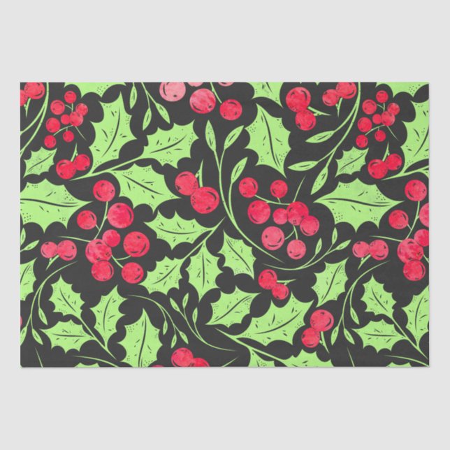 Papier Mousseline Aquarelle Holly et Berries (Recto)