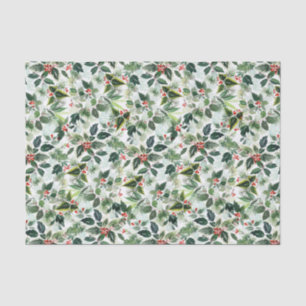 Papier Mousseline Aquarelle Holly verdure Noël Motif
