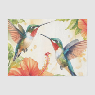 Papier Mousseline Aquarelle Hummingbird and Flowers Design