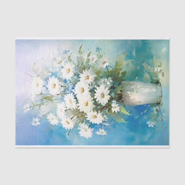 Papier Mousseline Aquarelle impressionniste marguerites dans un vase (Recto)