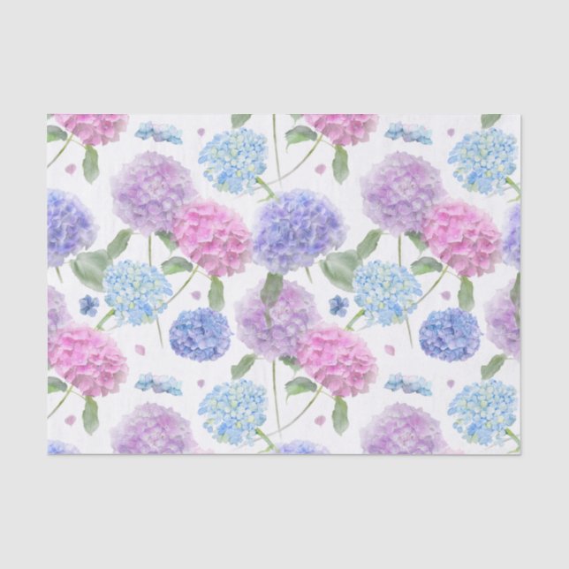 Papier Mousseline Aquarelle Jardin Mixte Hydrangée Fleurs (Recto)