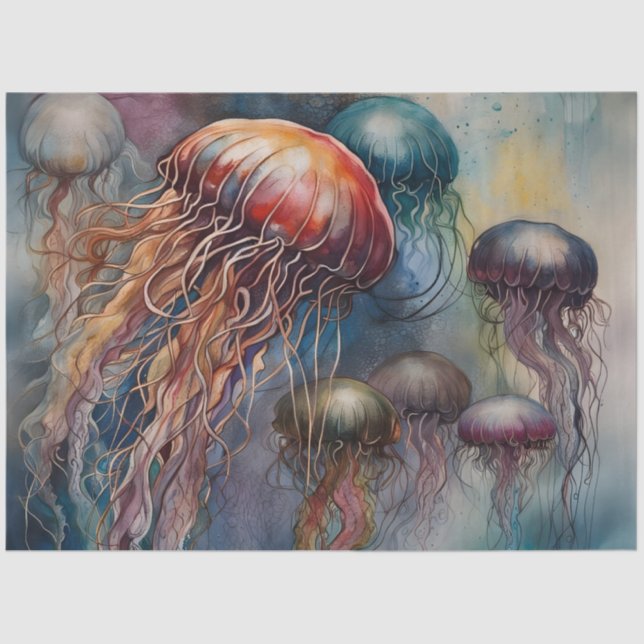Papier Mousseline Aquarelle Jellyfish Tropical Decoupage Papier (Recto)