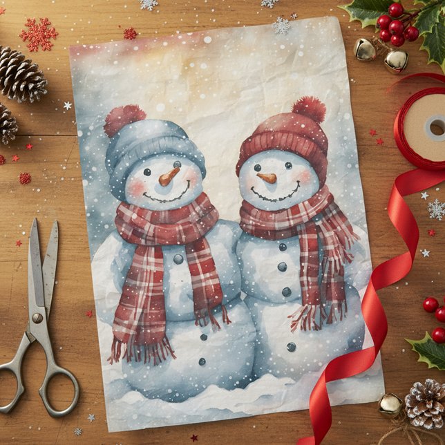 Papier Mousseline Aquarelle Jolly Snowmen avec Écarts Plaid (Créateur téléchargé)