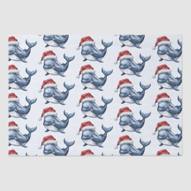 Papier Mousseline Aquarelle Joyeux dessin de baleine de Noël (Recto)