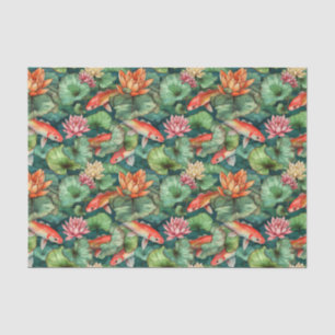 Papier Mousseline Aquarelle Koi et nappes d'eau Papier de tissus