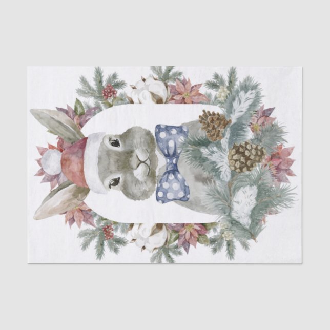 Papier Mousseline Aquarelle Lapin De Noël Avec Poitrine À Pointe Pol (Recto)