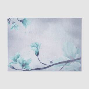 Papier Mousseline Aquarelle Lumineuse Fleur Bleu Turquoise Découpage