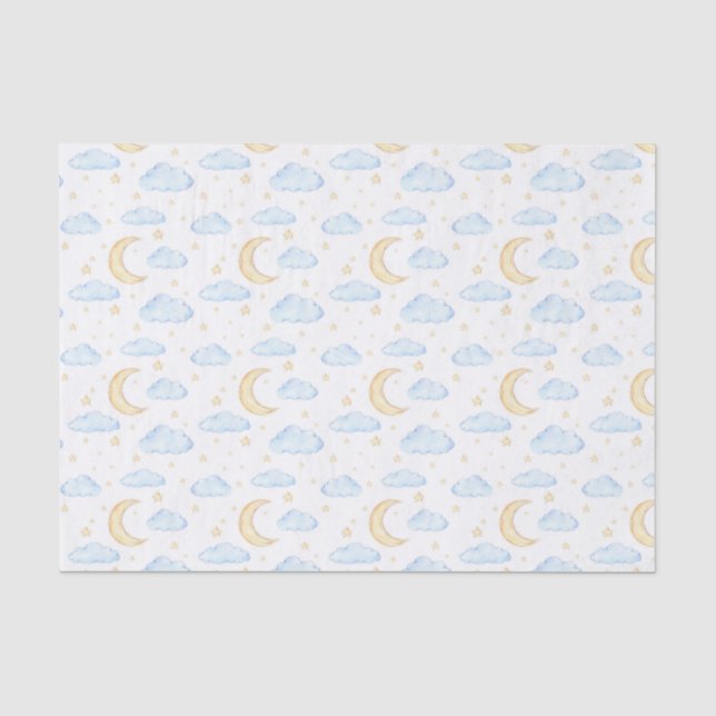 Papier Mousseline Aquarelle Lune étoiles et nuages Motif (Recto)