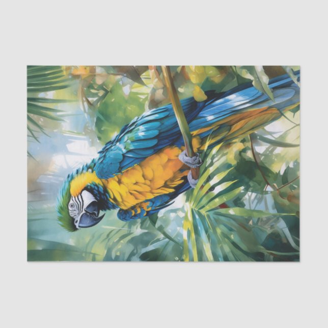 Papier Mousseline Aquarelle Macaw Tropical Decoupage (Recto)