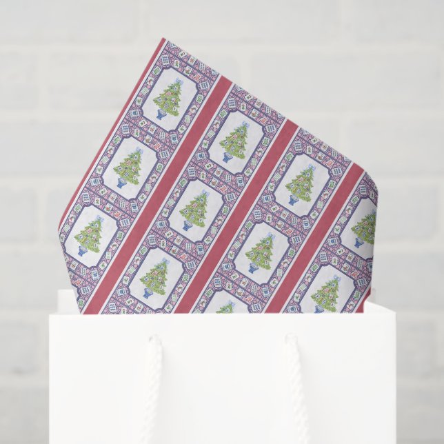 Papier Mousseline Aquarelle Mahjong Christmas Tree (Sac cadeau)