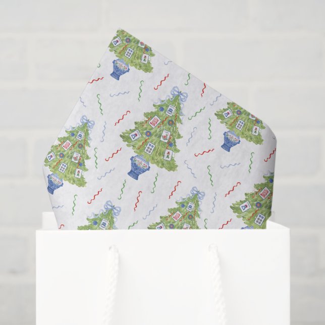 Papier Mousseline Aquarelle Mahjong Christmas Tree (Sac cadeau)