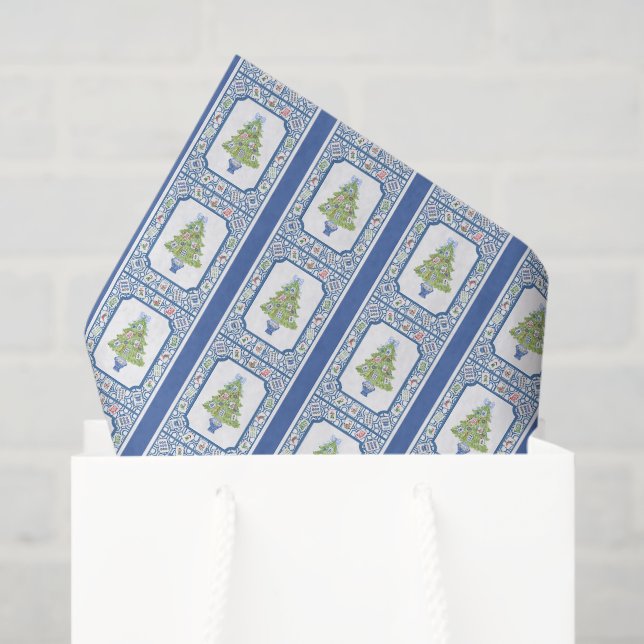 Papier Mousseline Aquarelle Mahjong Christmas Tree (Sac cadeau)