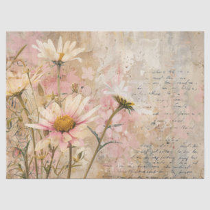Papier Mousseline Aquarelle marguerites Shabby Parchment Découpage