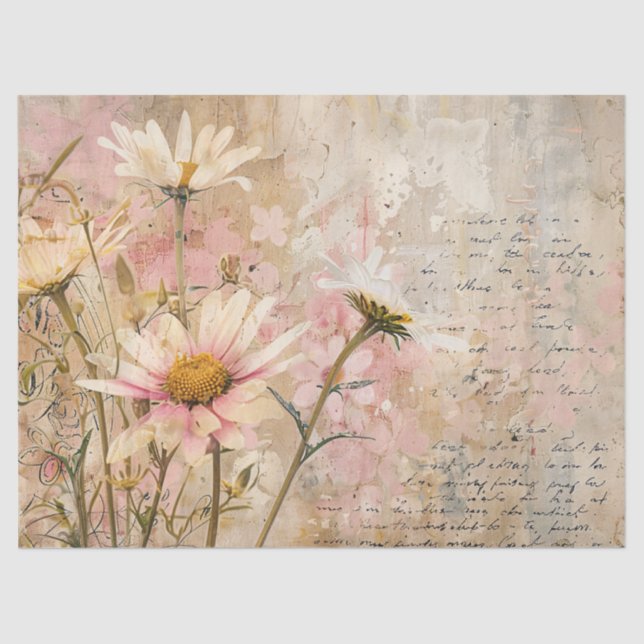 Papier Mousseline Aquarelle marguerites Shabby Parchment Découpage (Recto)
