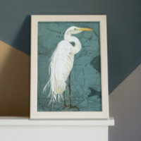 Aquarelle marine Heron Fish Beach Découpage