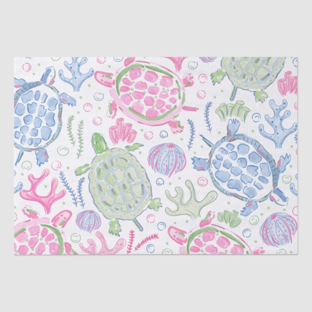 Papier Mousseline Aquarelle Mer Tortues Océan (Recto)