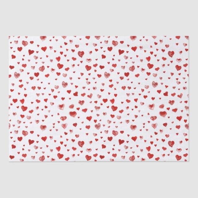 Papier Mousseline Aquarelle mignonne Coeurs rouges (Recto)