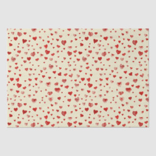 Papier Mousseline Aquarelle mignonne Coeurs rouges sur le beige
