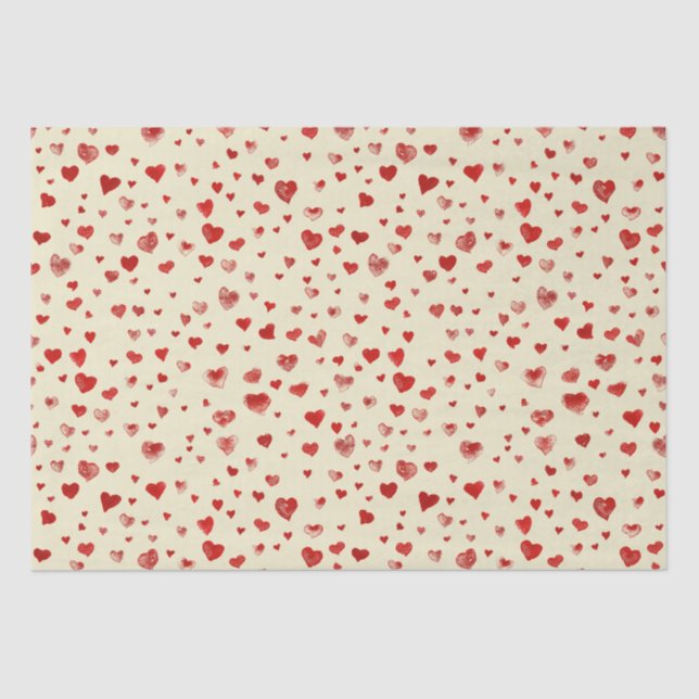 Papier Mousseline Aquarelle mignonne Coeurs rouges sur le beige (Recto)