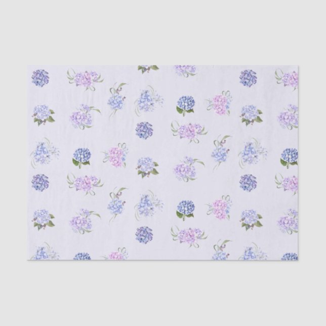 Papier Mousseline Aquarelle mixte rose et violet Fleurs d'hydrangée (Recto)