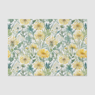 Papier Mousseline Aquarelle moderne Jaune Dandelions Motif Floral