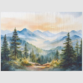 Papier Mousseline Aquarelle Montagnes et Pins Découpage