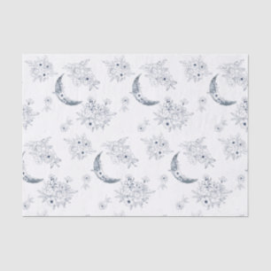Papier Mousseline Aquarelle Moon & Botanical Art Motif Blue-Grey