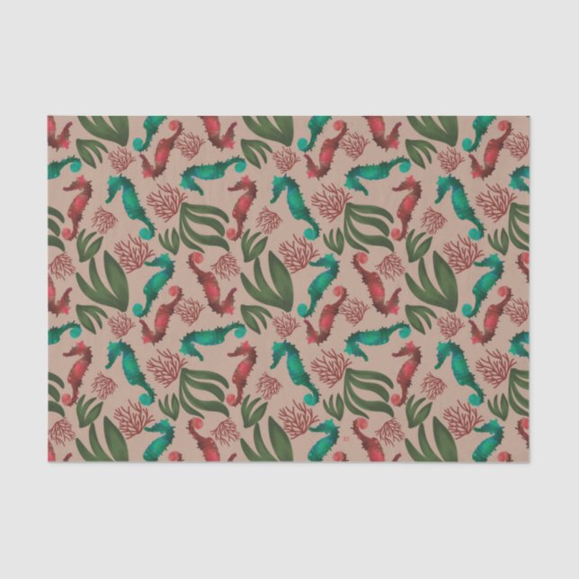 Papier Mousseline Aquarelle Motif nautique rose (Recto)