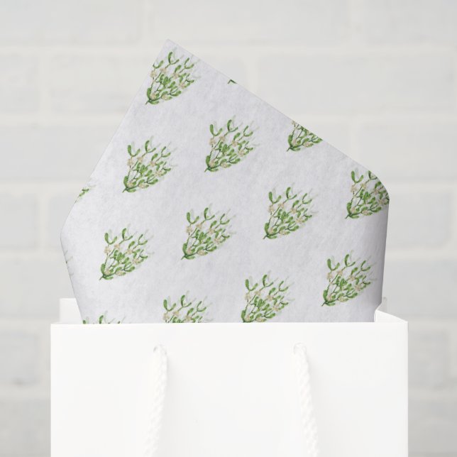 Papier Mousseline Aquarelle Noël Berry Branches Verdure (Sac cadeau)