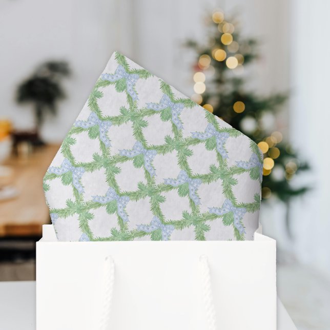 Papier Mousseline Aquarelle Noël Blue Bow Garland (Créateur téléchargé)