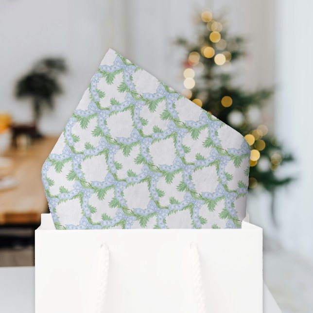 Papier Mousseline Aquarelle Noël Blue Bow Garland (Créateur téléchargé)