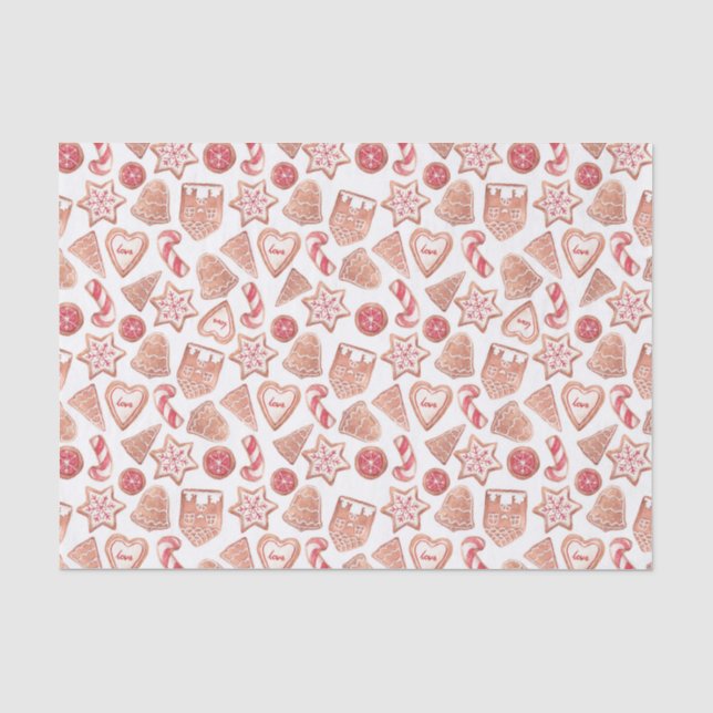 Papier Mousseline Aquarelle Noël Cookies Motif Fête (Recto)
