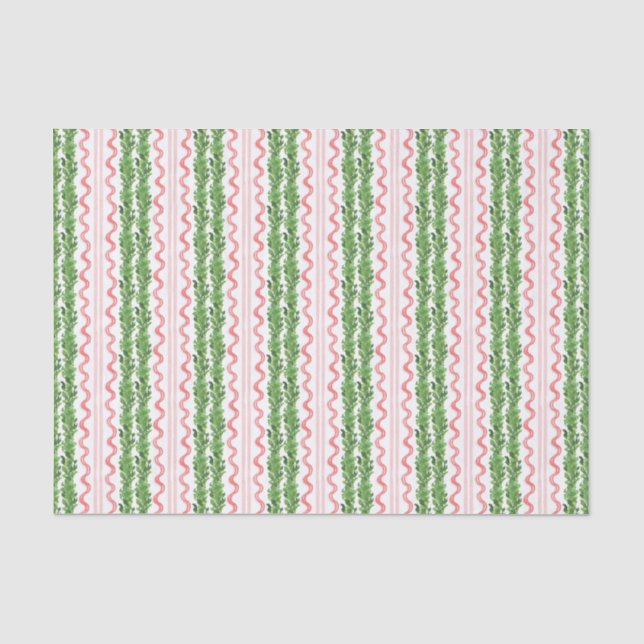 Papier Mousseline Aquarelle Noël Garland & Red Ribbon Stripes (Recto)
