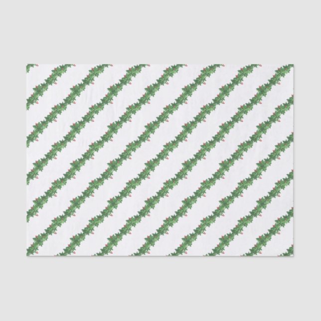 Papier Mousseline Aquarelle Noël Holly Garland (Recto)