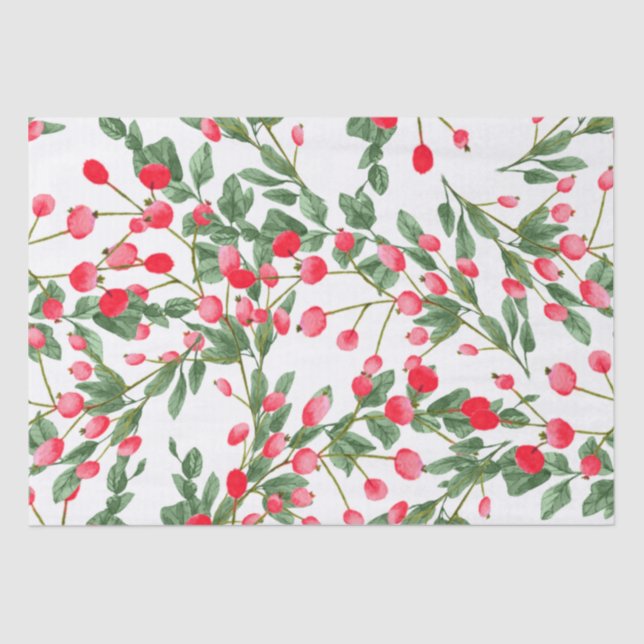 Papier Mousseline Aquarelle Noël Rouge Berries (Recto)
