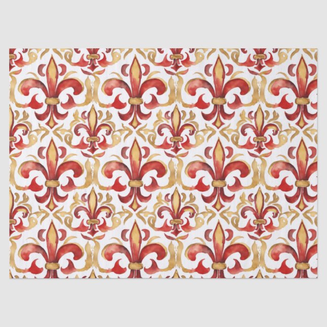 Papier Mousseline Aquarelle Noël Rouge or Floral (Recto)