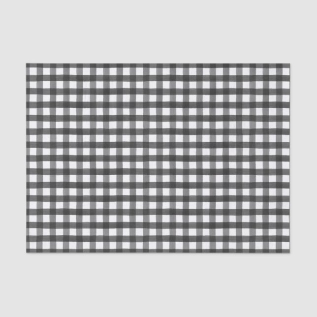 Papier Mousseline Aquarelle Noir Blanc Buffalo Check Cadeau (Recto)