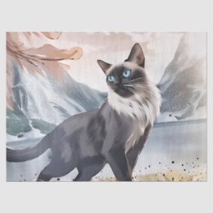Papier Mousseline Aquarelle Noir & Blanc Chat en Nature Enveloppemen