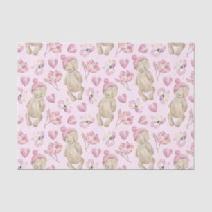 Papier Mousseline Aquarelle Nounours rose floral