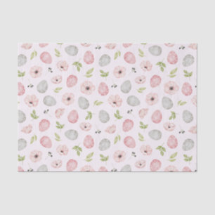 Papier Mousseline Aquarelle Oeufs peints de Pâques et fleurs rose