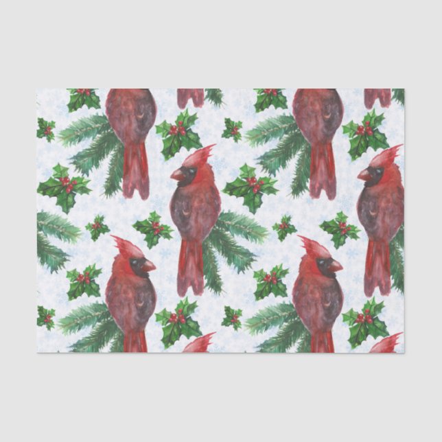 Papier Mousseline aquarelle Oiseau cardinal rouge (Recto)
